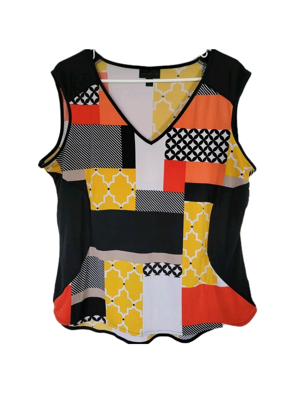 Retro 70's Groovy Artsy Blouse Womens Size XL Workstyle Sleeveless Worthington